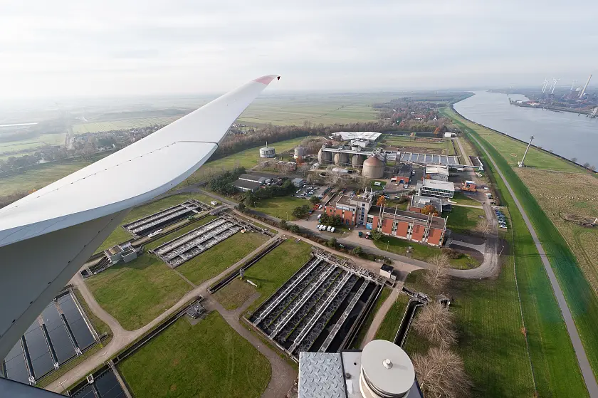 Luftbild des Firmengeländes der hanseWasser Bremen GmbH